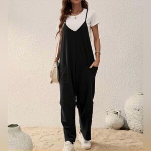 Black Sleeveless Pocket Jumpsuit NEW